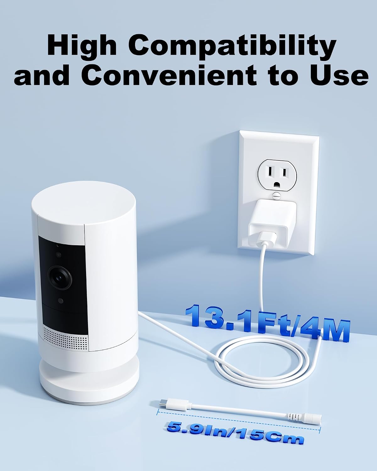 WUKUR 2 Pack Power Adapter Compatible with Ring Stick Up Cam Battery/Plug-in 3rd Gen/2nd Gen & for Ring Pan Tilt Stick Up Camera, Indoor/Outdoor Charger Weatherproof Power Cord, 4M/13.1Ft Long